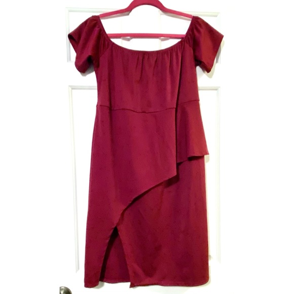 Burgundy Off Shoulder Peplum Cocktail Dress 2X - Picture 2 of 4